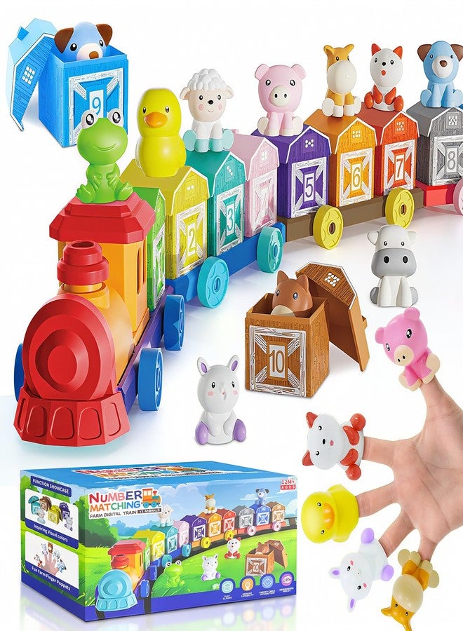 XPQKDC Toddler Learning Toys for 1 2 3 Year Old, Farm Animal Train Set with Counting Sorting Matching, 10 Farm Animals, Finger Puppets & Barns, Easter Christmas Birthday Preschool Gift for Baby Boys Girls - Image 1